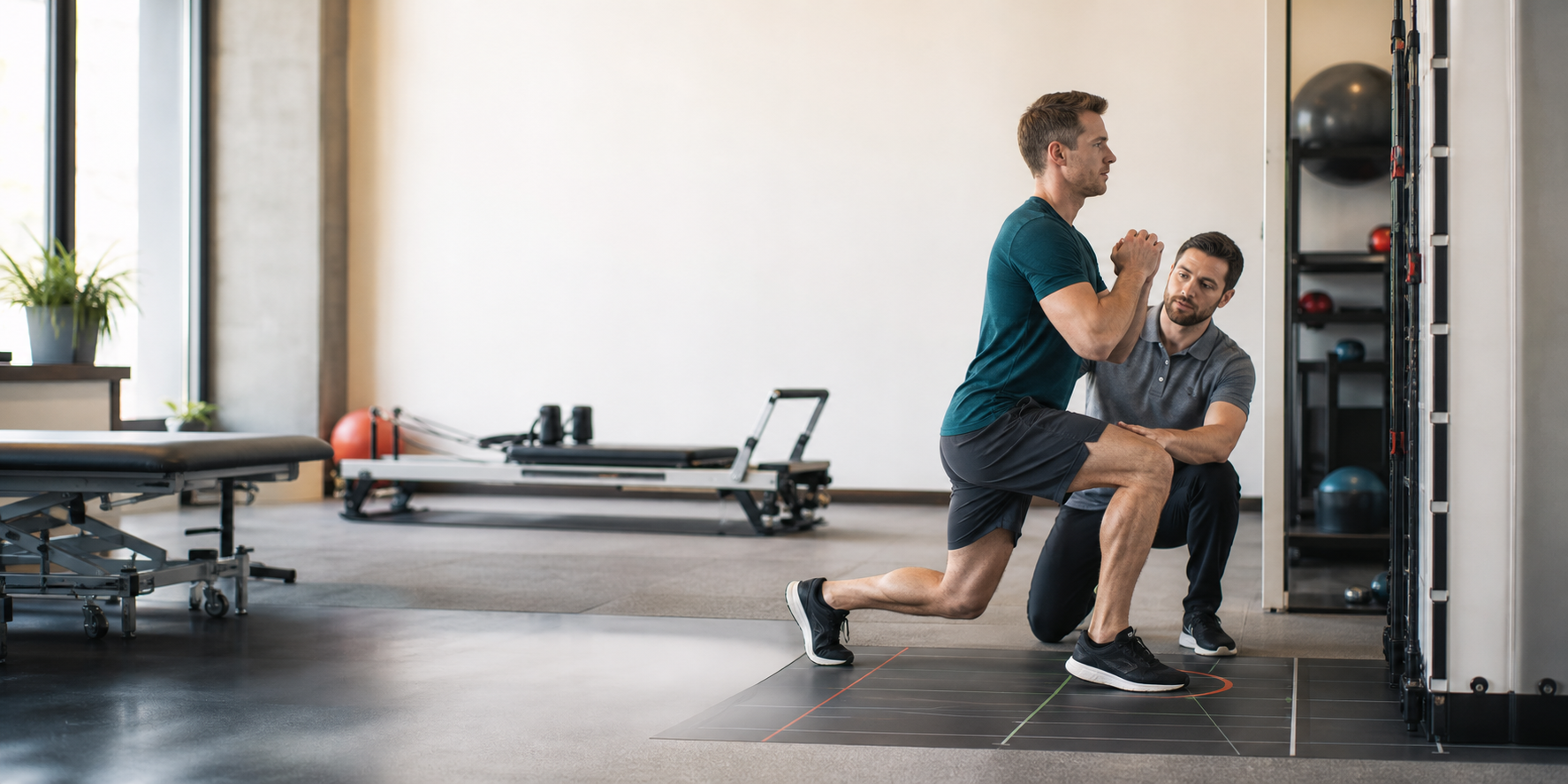 Physiotherapist guiding return-to-play movement assessment